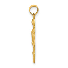 14K Gold Satin Diamond-Cut Hockey Player Pendant Solid Brushed Finish