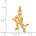 14K Gold Satin Diamond-Cut Hockey Player Pendant Solid Brushed Finish