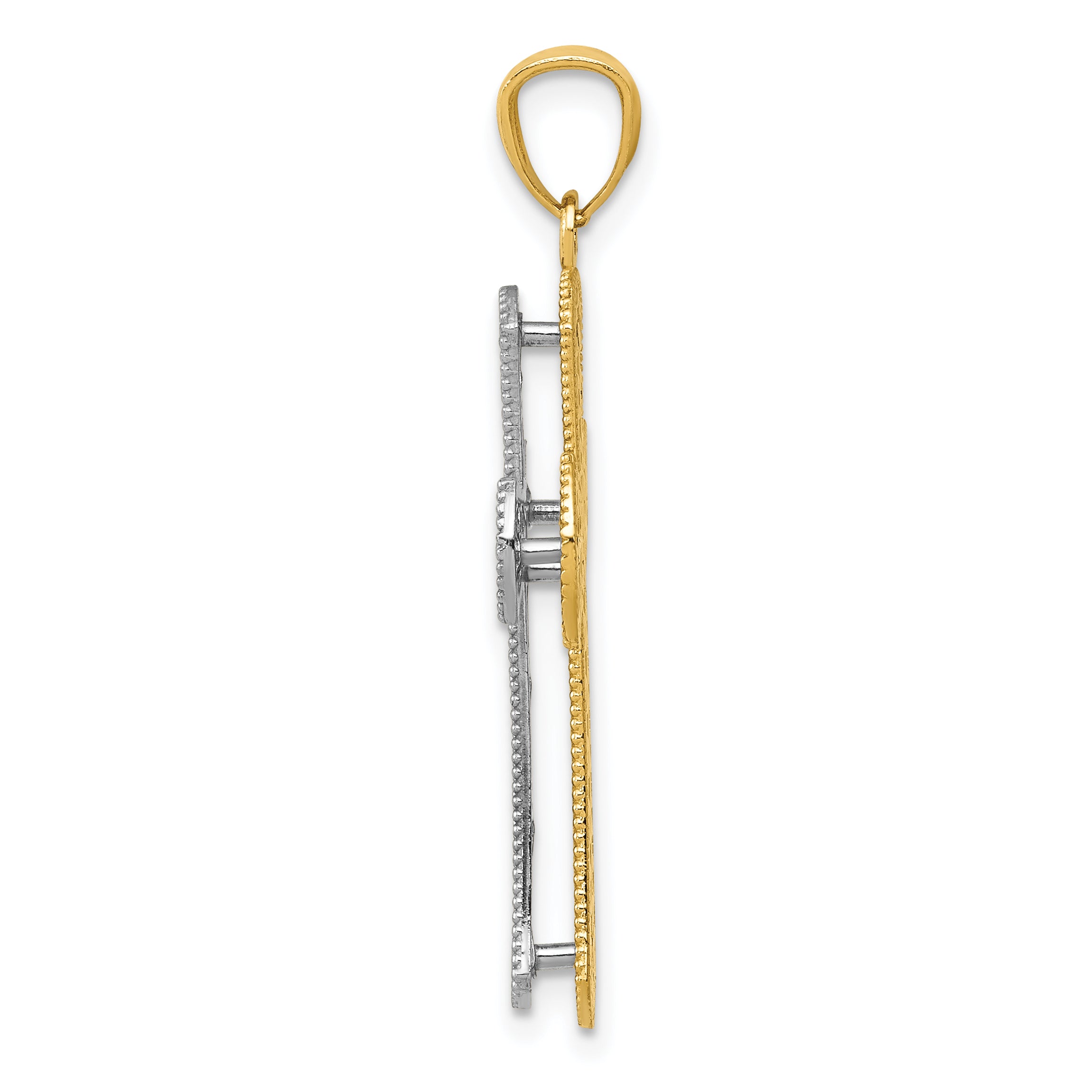 14K Two-Tone Gold Polished Cross Pendant with Textured Design  Elegant Secondary image
