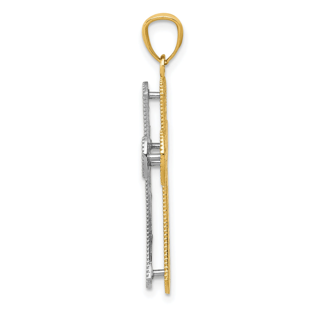 14K Two-Tone Gold Polished Cross Pendant with Textured Design  Elegant