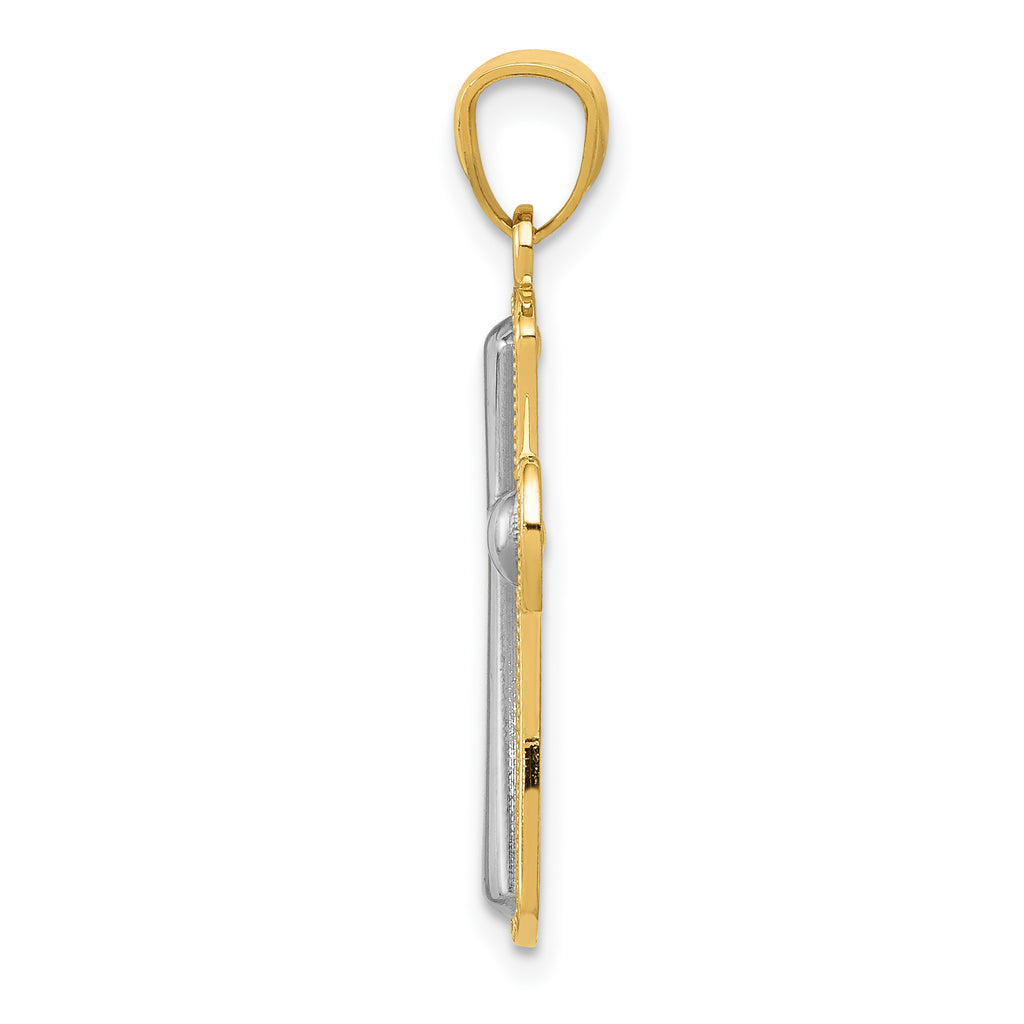 14K Gold Polished Cross Pendant with Rhodium Accents Elegant and Timeless Design