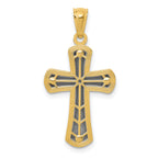 14K Gold Polished Cross Pendant with Rhodium Accents Elegant and Timeless Design