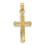 14K Gold Polished Cross Pendant with Striped Border Elegant Design