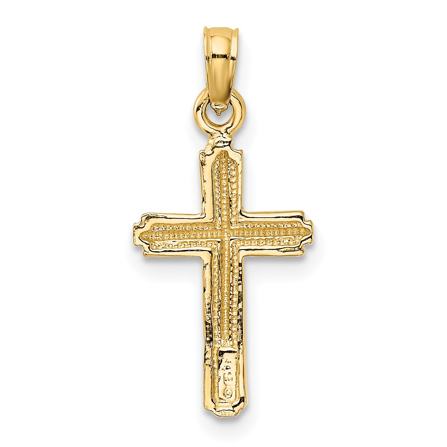 14K Gold Polished Cross Pendant with Striped Border Elegant Design