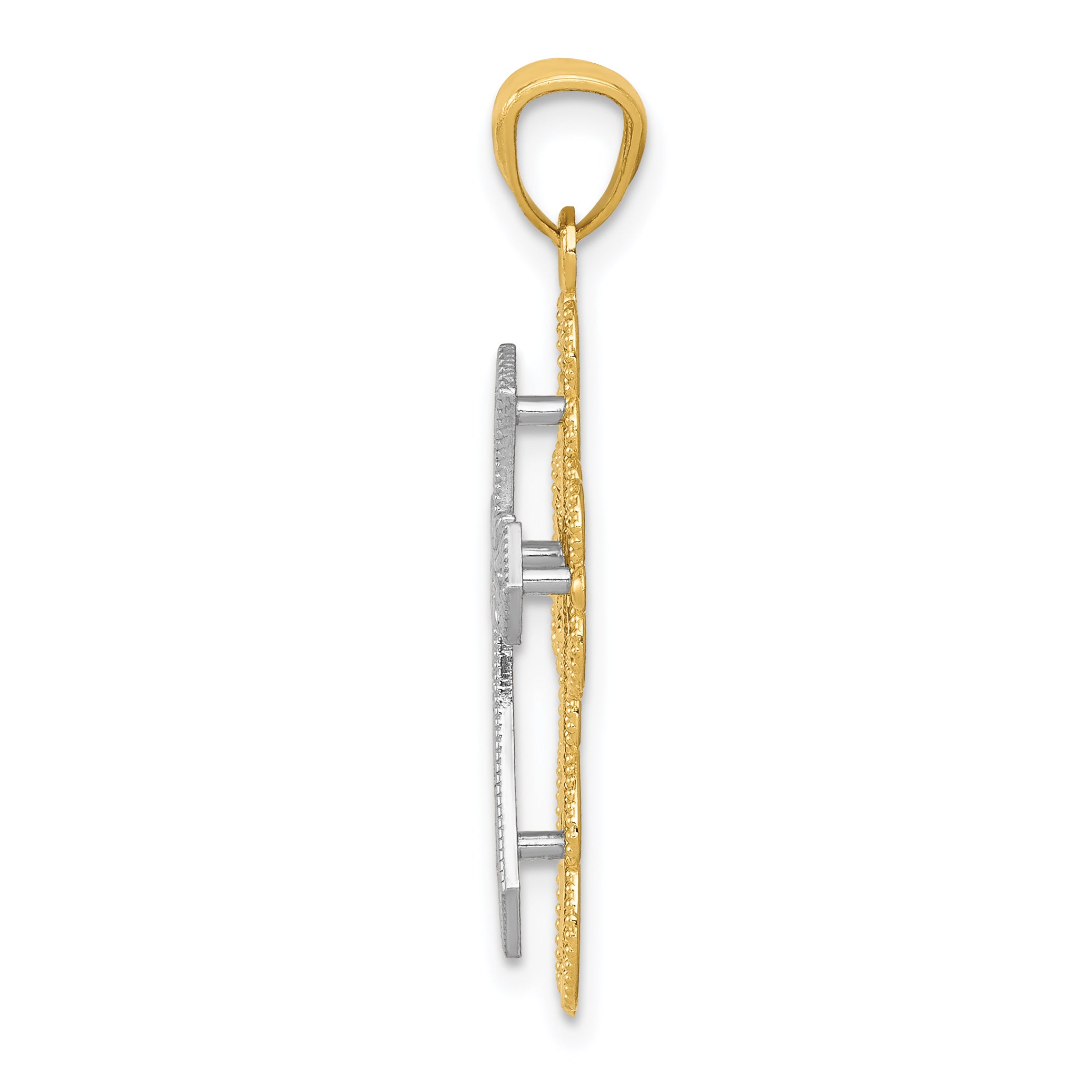 14K Two-Tone Gold Filigree Cross Pendant with Polished Finish Elegant Design Secondary image