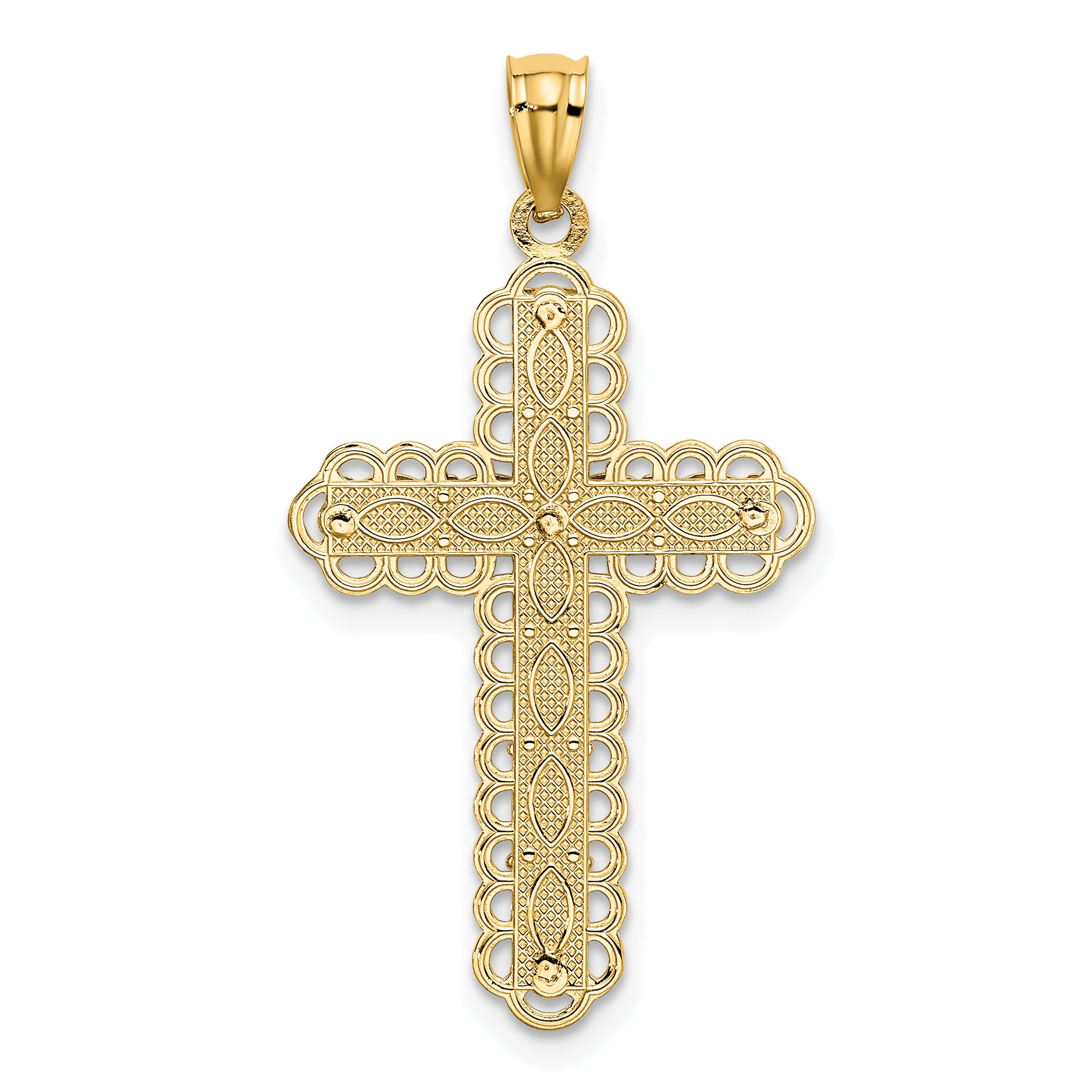 14K Two-Tone Gold Polished Cross Pendant with Elegant Layered Design