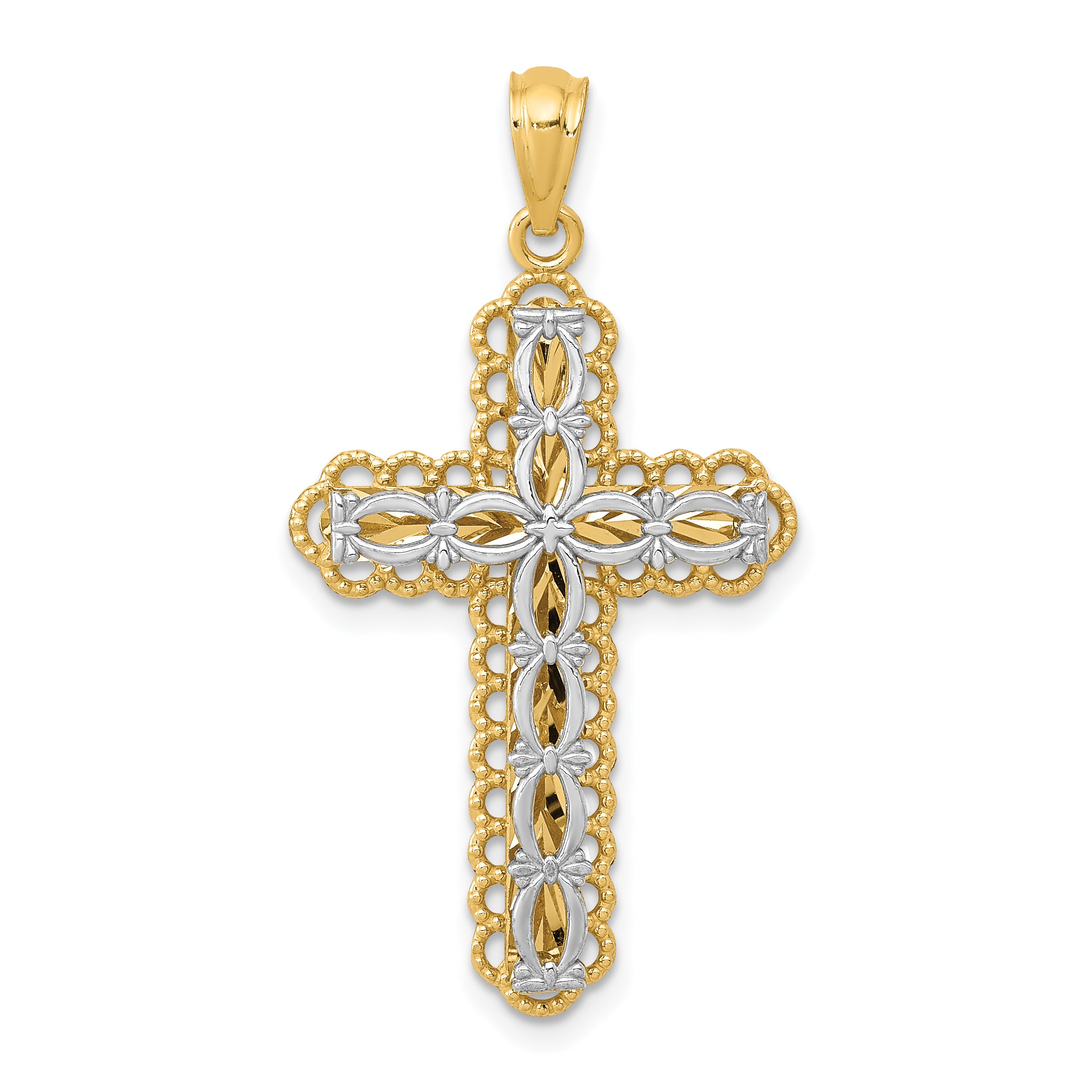 14K Two-tone Gold Polished 2 Level Cross Pendant