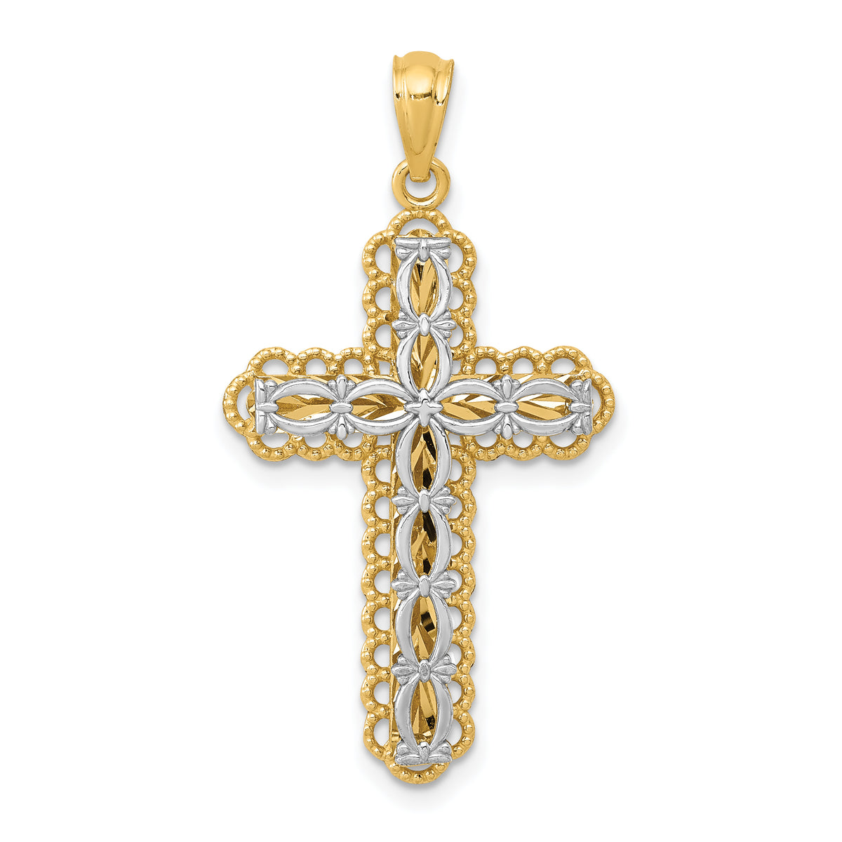 14K Two-tone Gold Polished 2 Level Cross Pendant