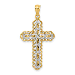 14K Two-tone Gold Polished 2 Level Cross Pendant