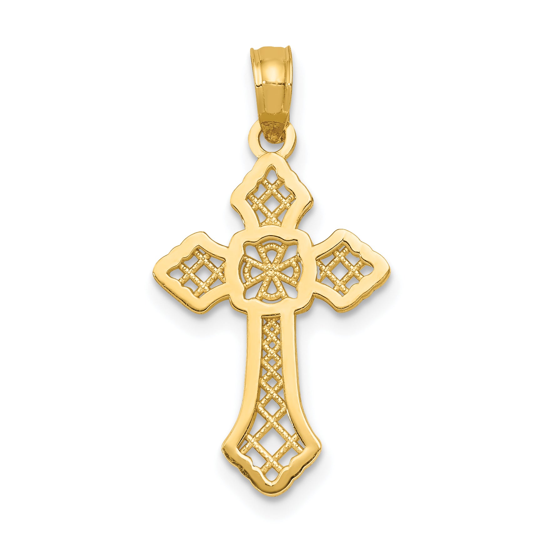 14K Polished Passion Cross W/Lace Center Pendant Main image