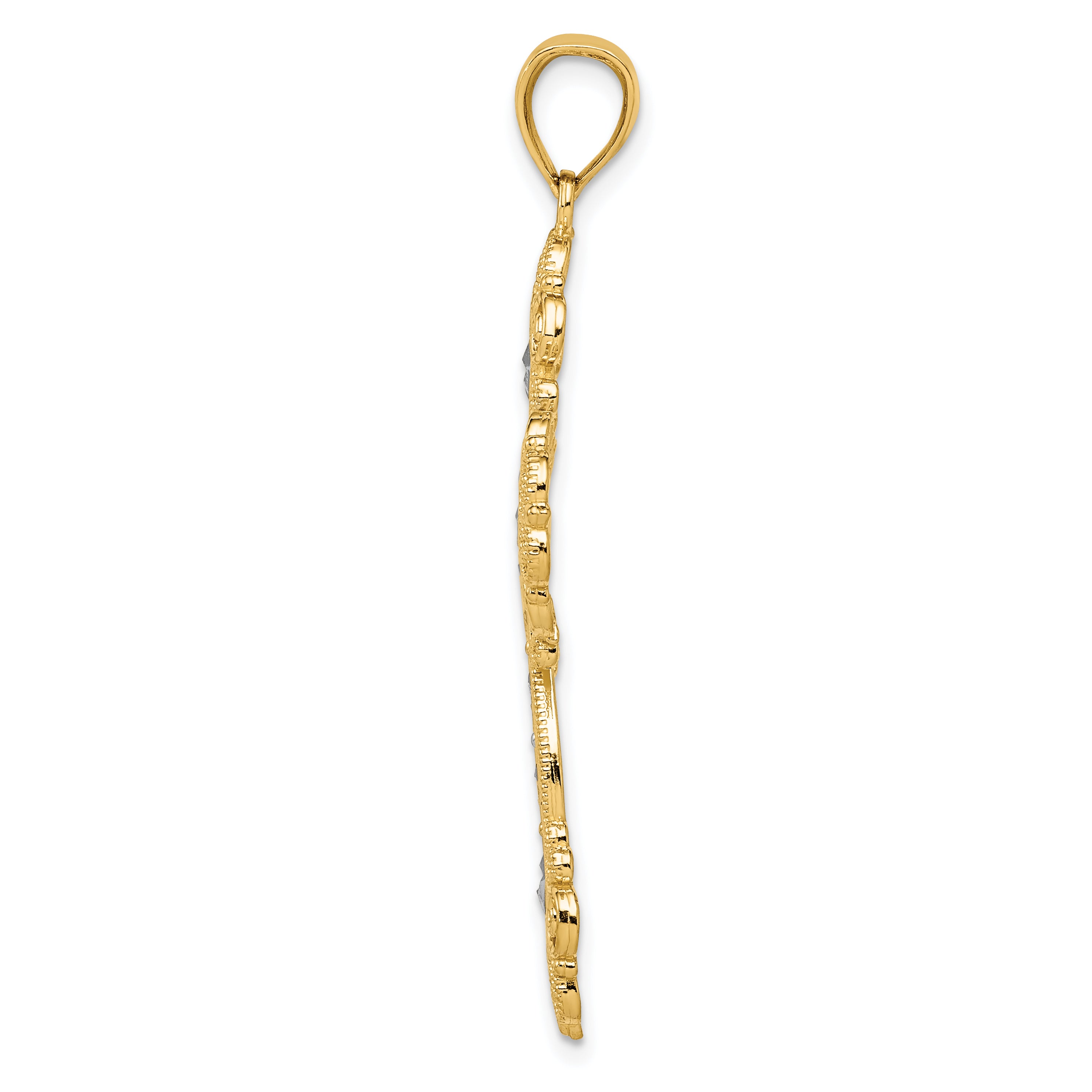 14K Gold Rhodium-Plated Cross Pendant with Diamond Pattern Textured Finish Secondary image
