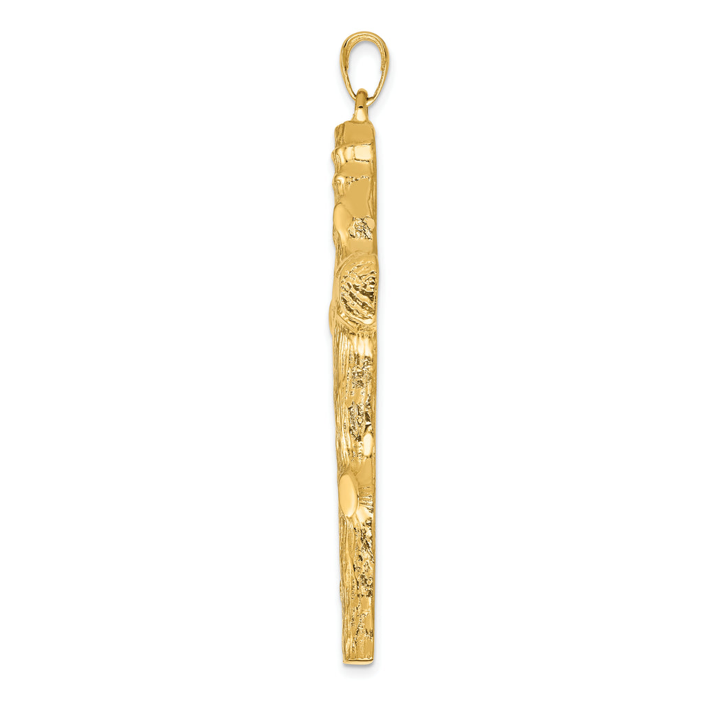 14K Gold Large Tree Textured Cross Pendant with Polished Finish