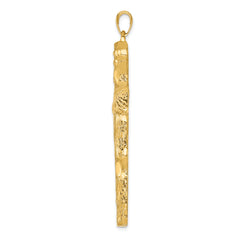 14K Gold Large Tree Textured Cross Pendant with Polished Finish