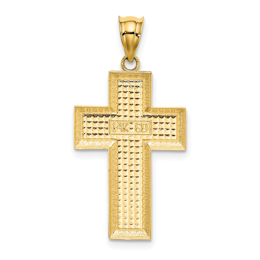 14K Gold Polished Textured Cross Pendant by Sophia Jewelers