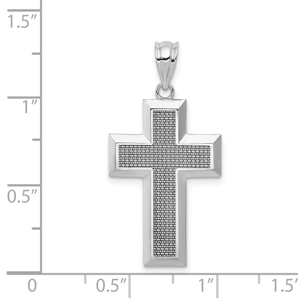 14K White Gold Cross Pendant with Polished and Textured Finish