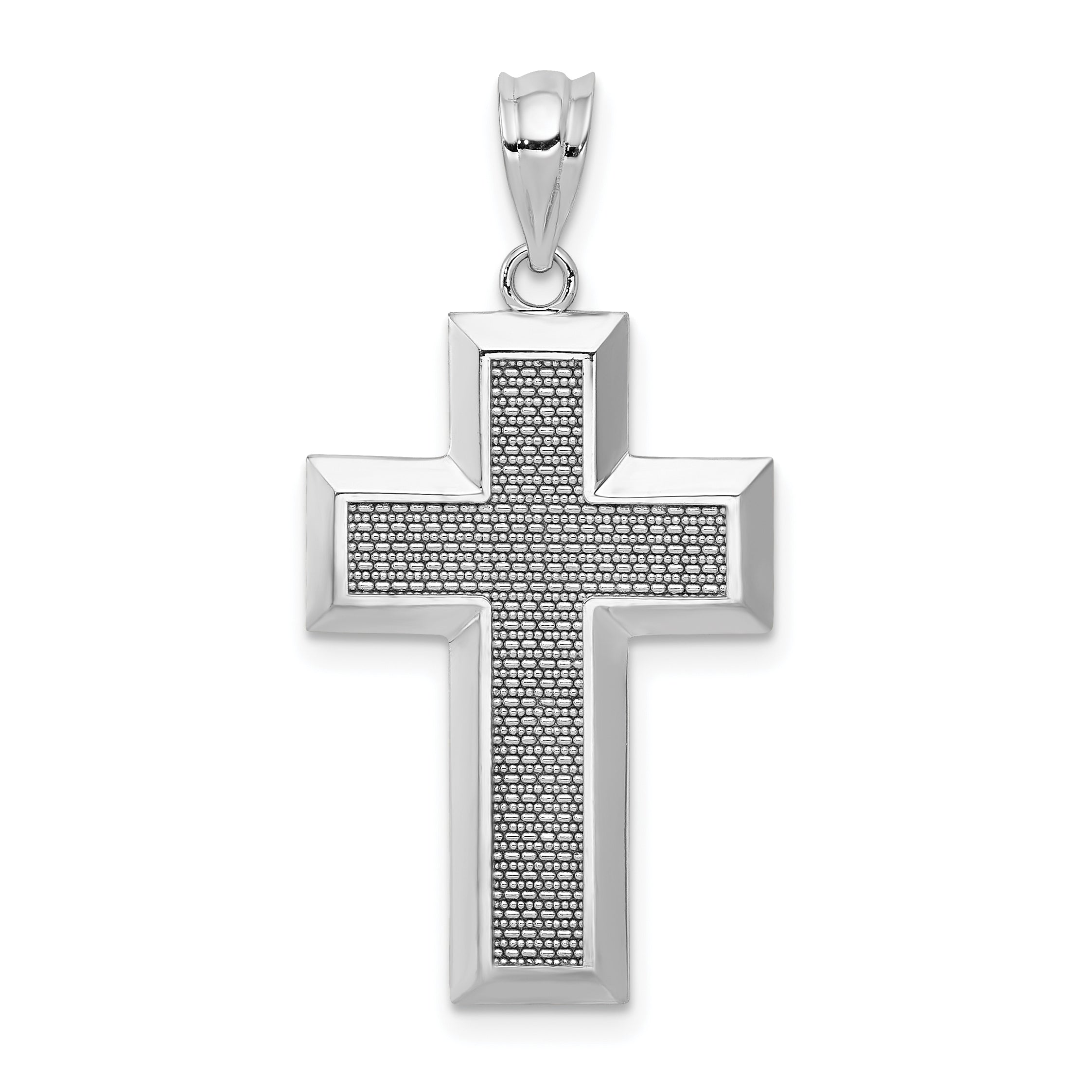 14K White Gold Polished / Textured Cross Pendant Main image