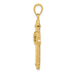 14K Gold Polished Textured Cross Pendant Elegant & Solid Design