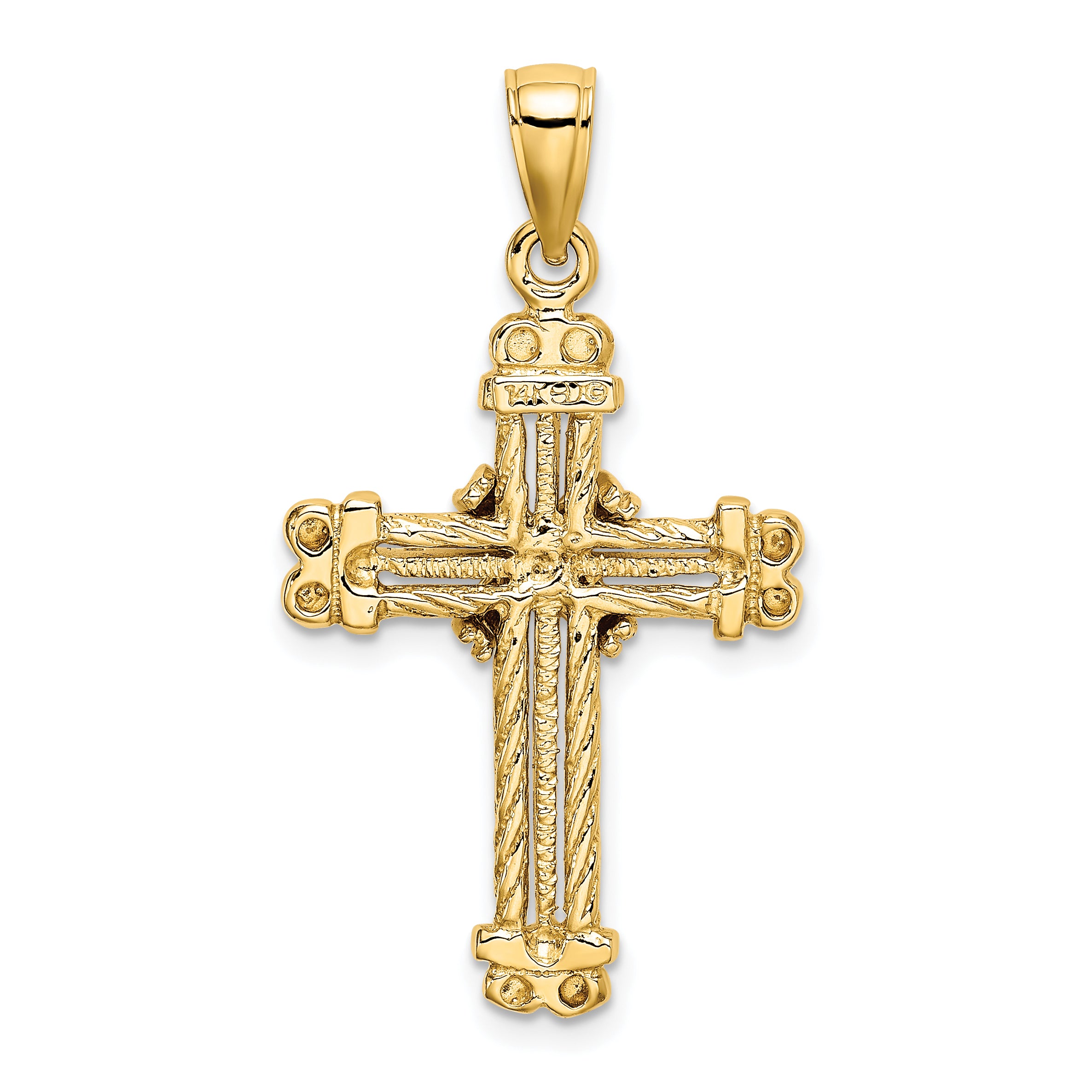 14K Gold Polished Textured Cross Pendant Elegant & Solid Design