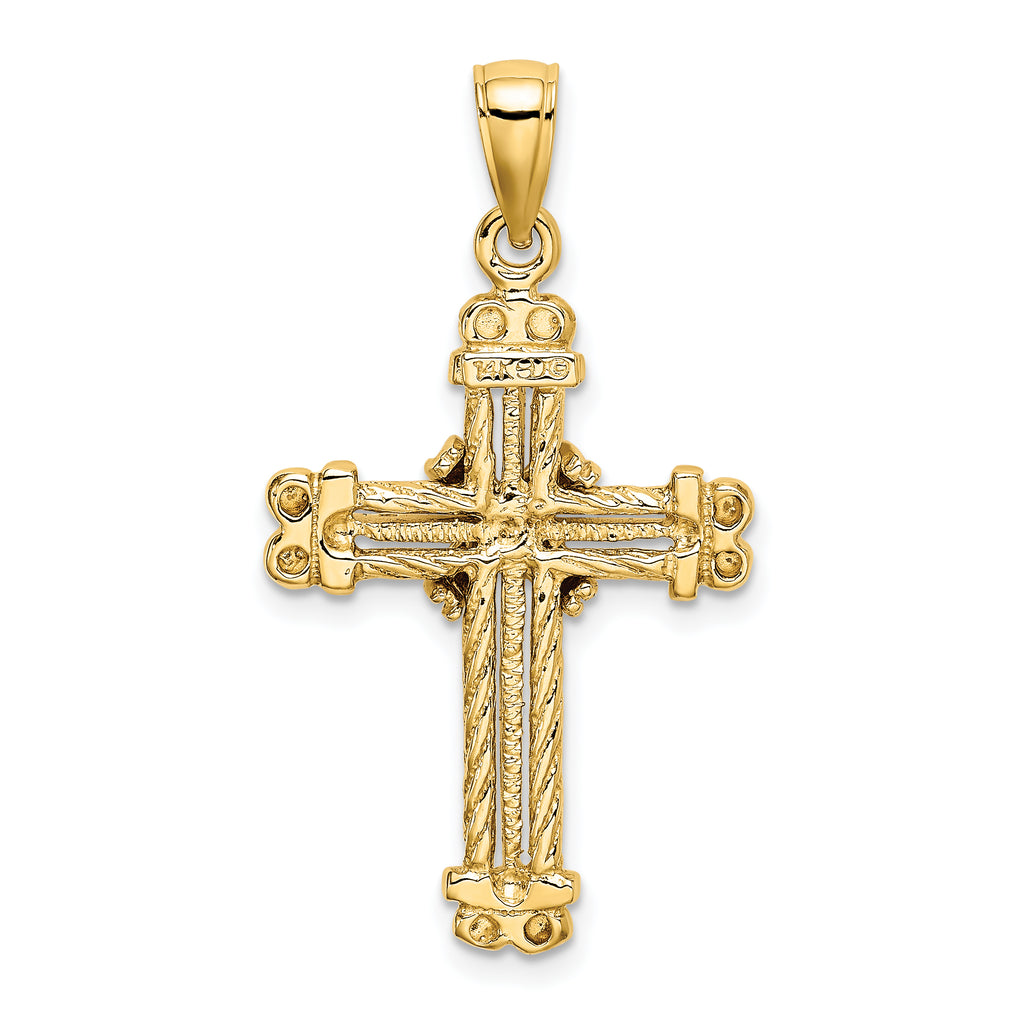 14K Gold Polished Textured Cross Pendant Elegant & Solid Design