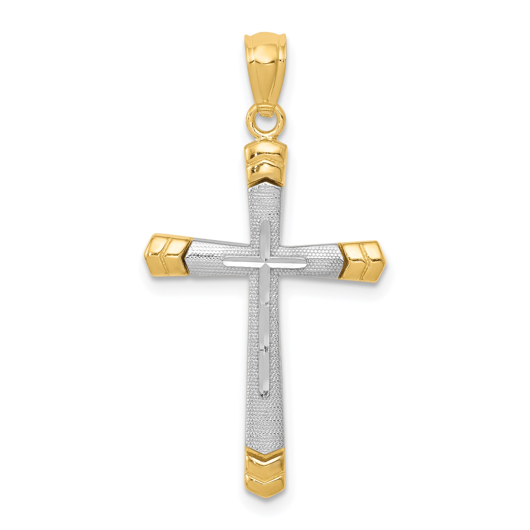 14K Two-tone Polished D/C Cross Pendant Main image