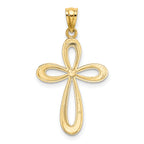14K Gold Polished Ribbon Cross Pendant with Elegant Open-Back Design