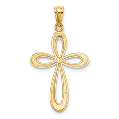 14k Gold Polished Ribbon Cross Pendant