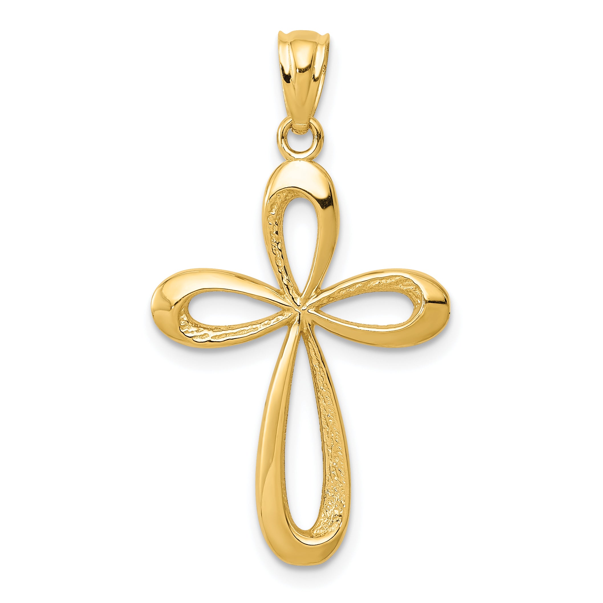 14k Gold Polished Ribbon Cross Pendant