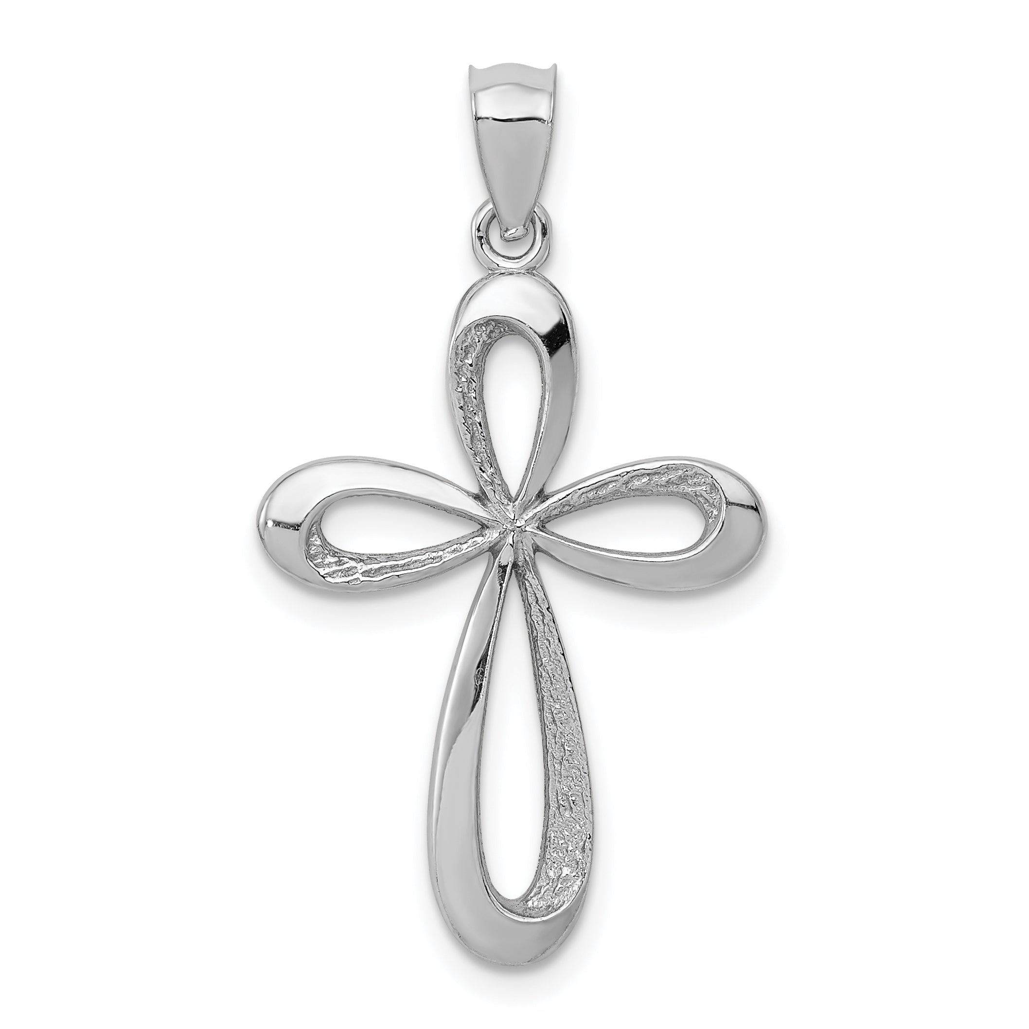 14k White Gold Polished Ribbon Cross Pendant Main image
