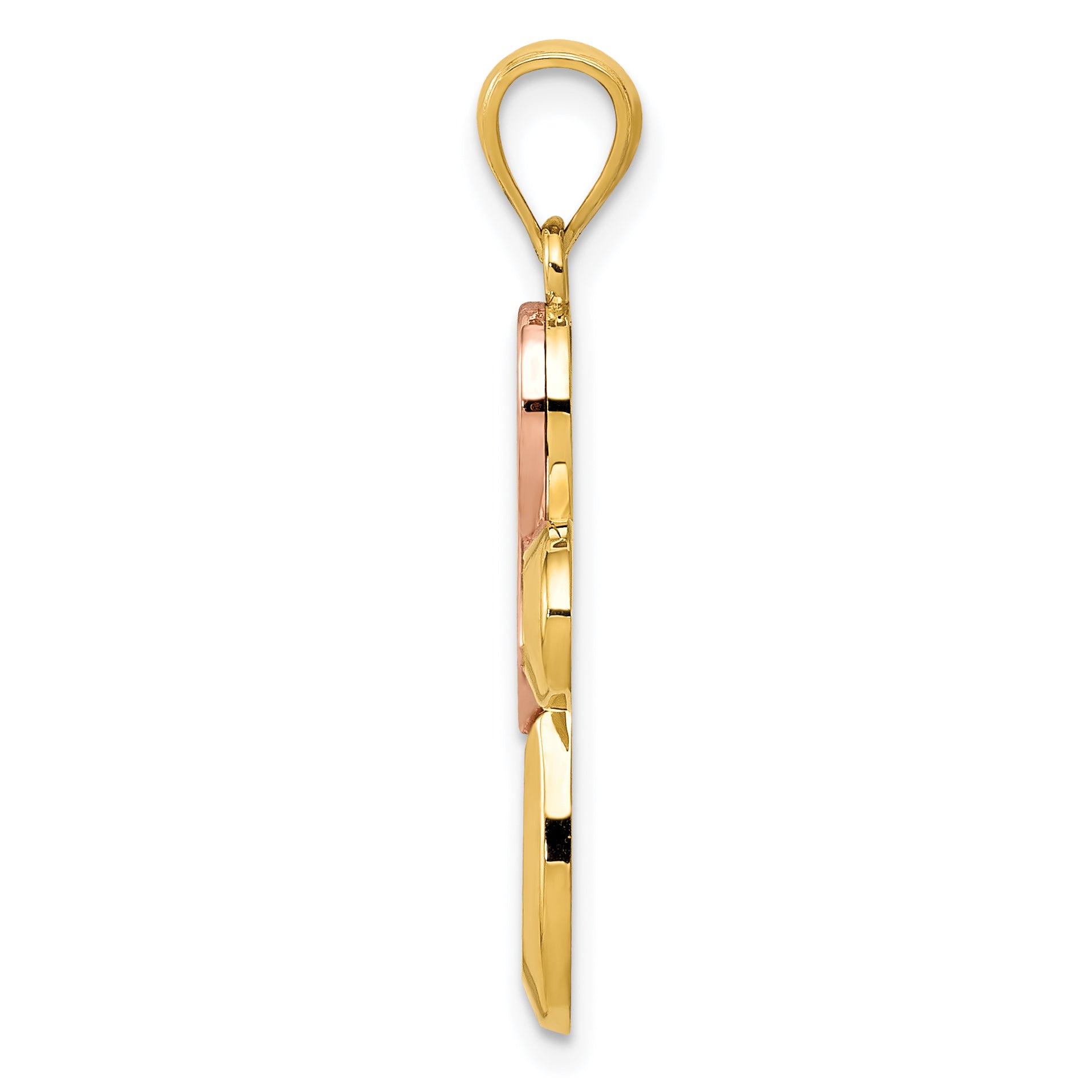 14K Two-Tone Gold Polished Pink Ribbon Cross Pendant Solid Secondary image