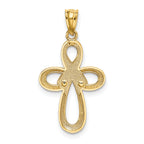 14K Two-Tone Gold Polished Pink Ribbon Cross Pendant Solid