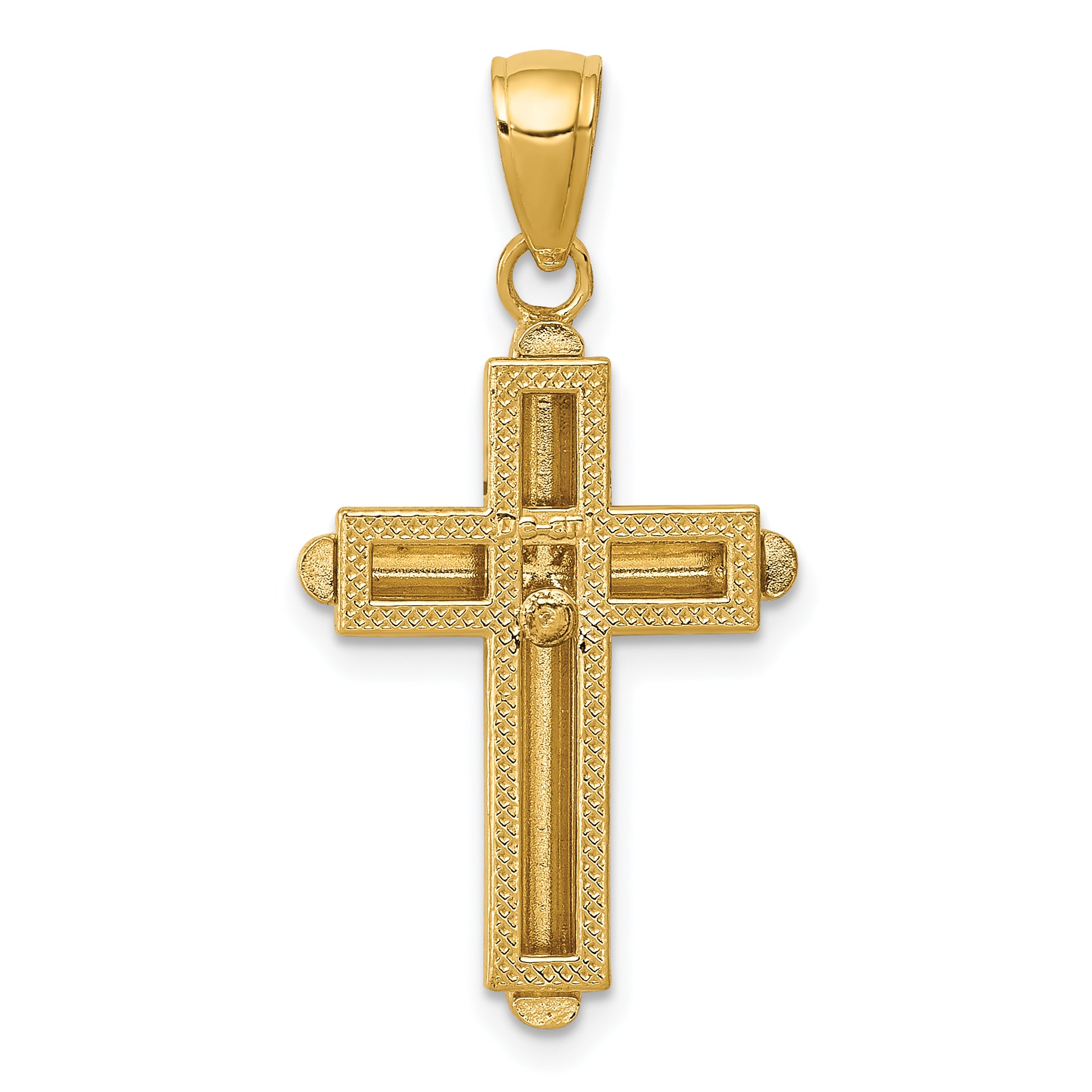 14K Gold Polished Beveled Cross Pendant with Framed Design
