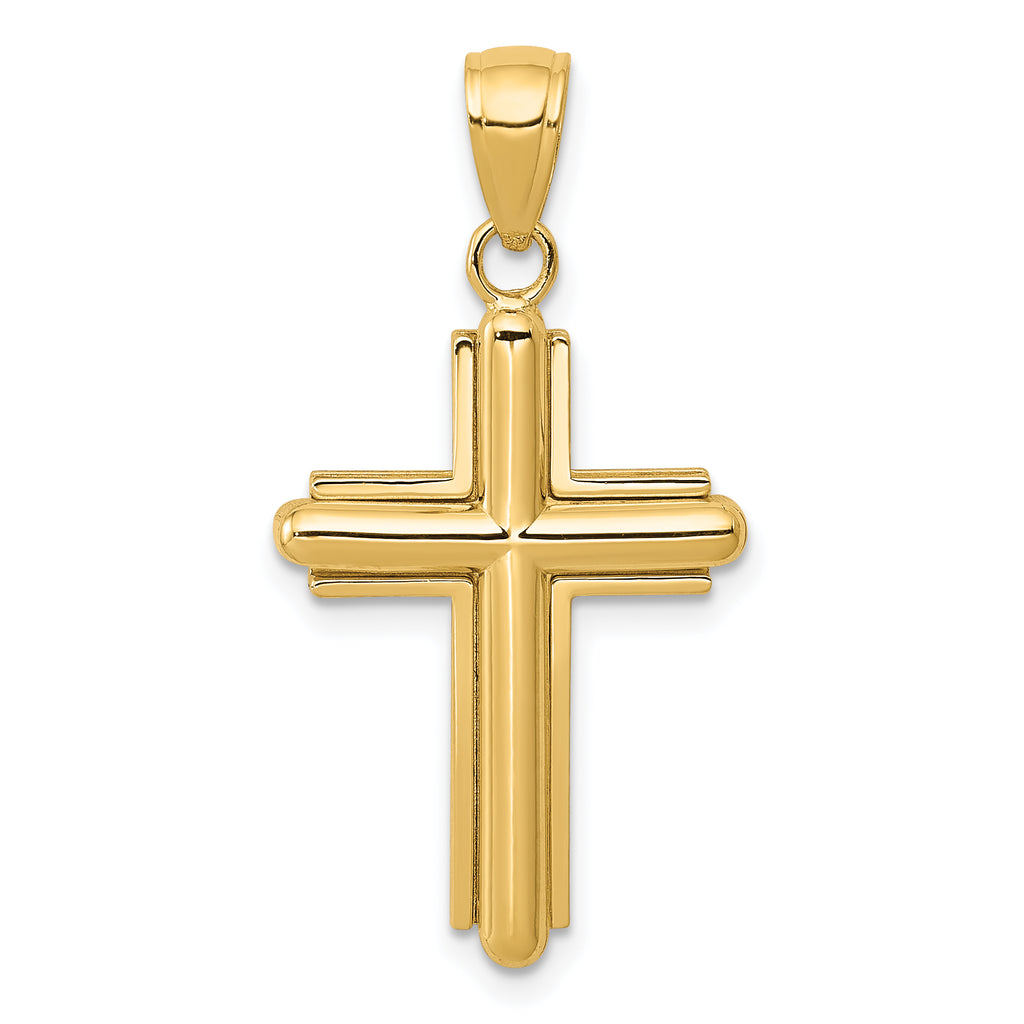 14K Gold Polished Beveled Stick Cross W/Frame Pendant