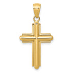 14K Gold Polished Beveled Stick Cross W/Frame Pendant