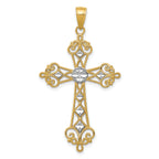 14K w/Rhodium Polished Diamond-Cut Cut-Out Cross Pendant