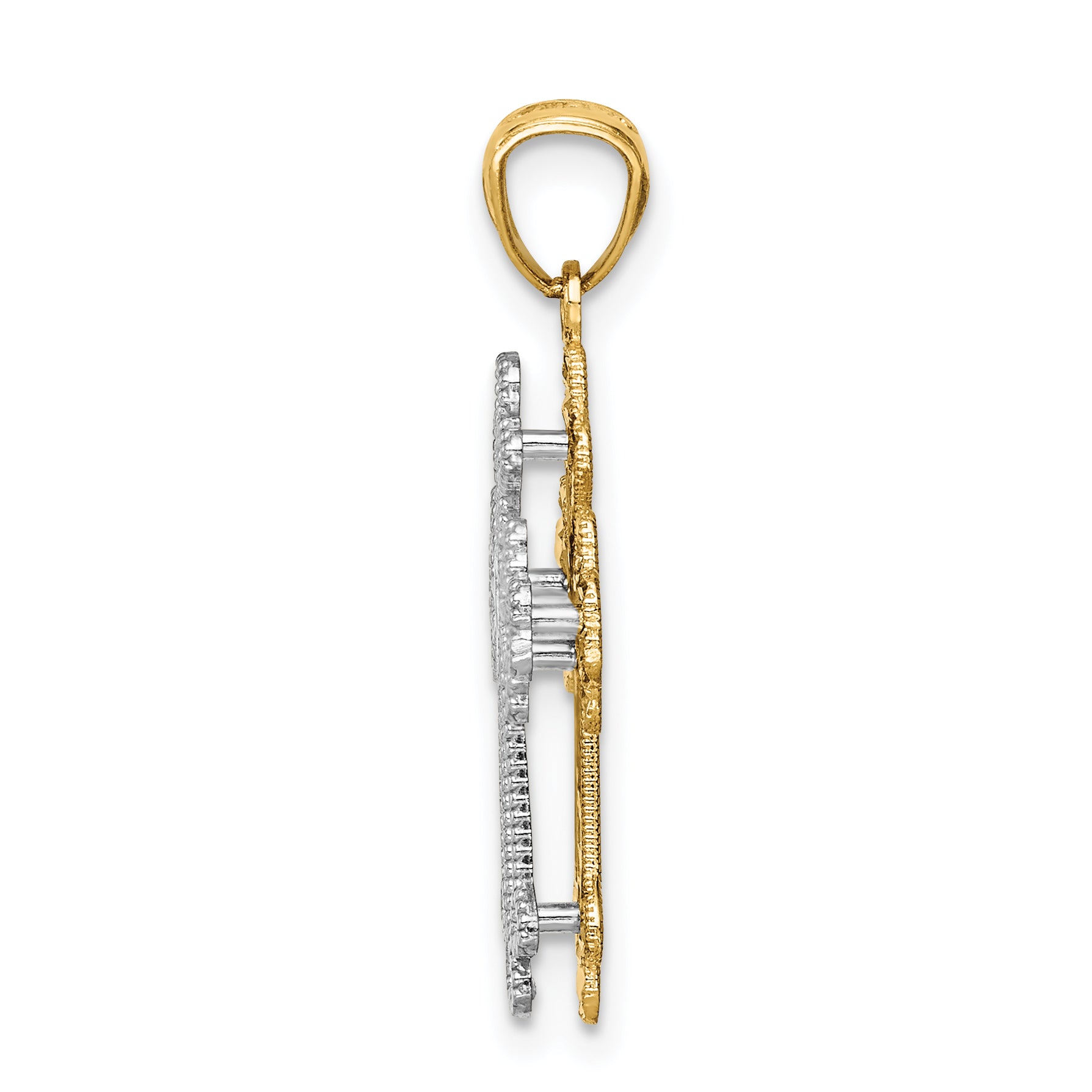 14K Two-Tone Gold Heart Cross Pendant with Reversible Polished Filigree Design Secondary image