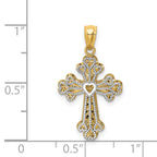 14K Two-Tone Gold Heart Cross Pendant with Reversible Polished Filigree Design