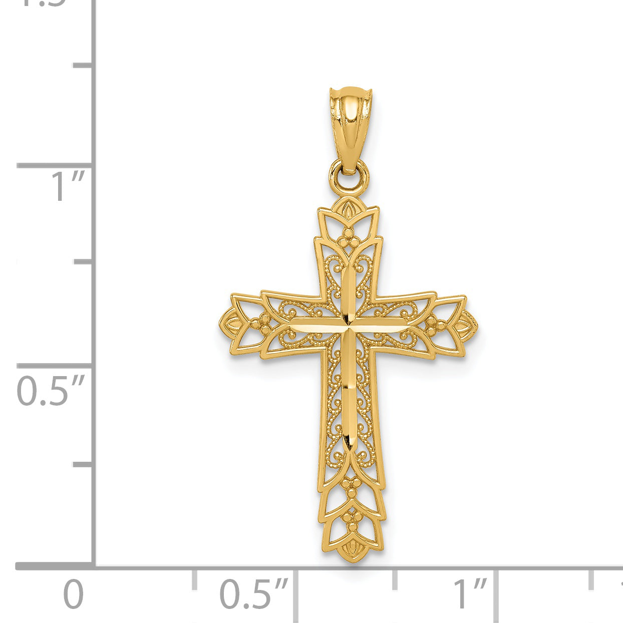 14K Gold Polished Reversible Filigree Cross Pendant Elegant Casted Design