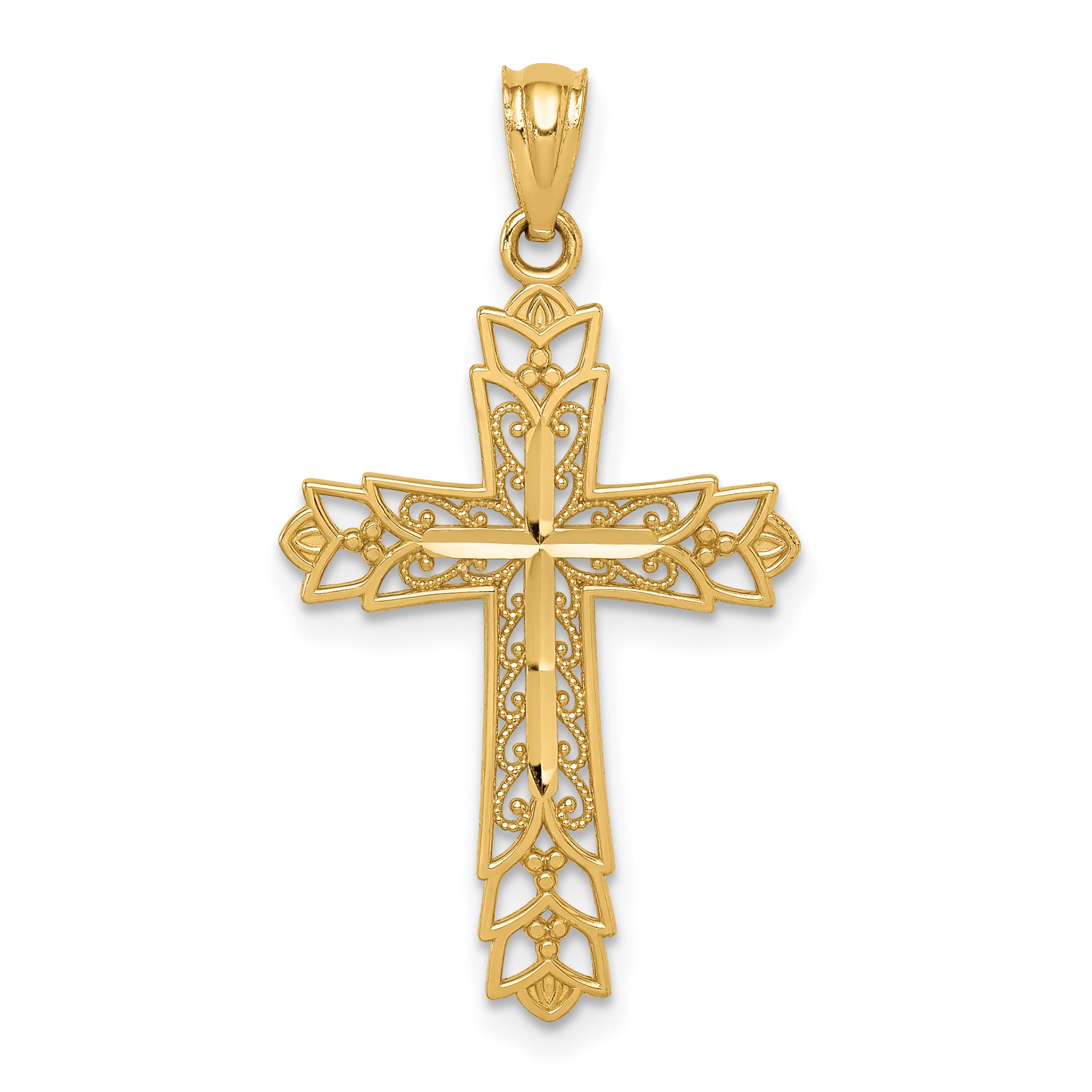 14k Gold Polished Filigree Cross Pendant Main image