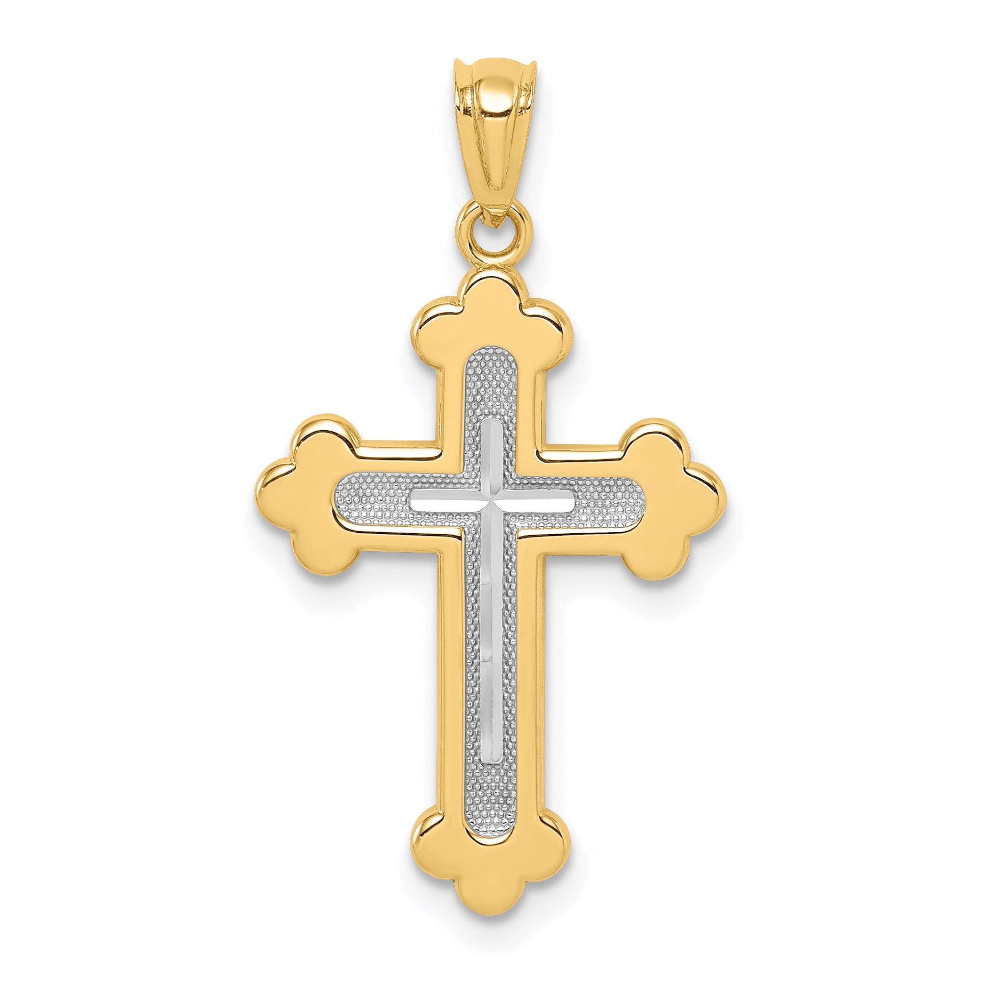 14k Two-tone Polished Budded Cross Main image