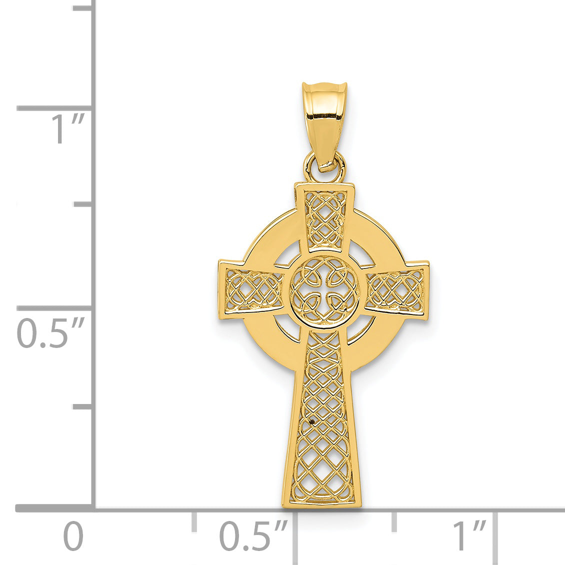 14K Gold Celtic Cross Pendant with Polished Finish and Textured Detail