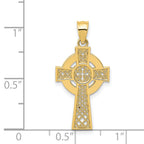 14K Gold Celtic Cross Pendant with Polished Finish and Textured Detail