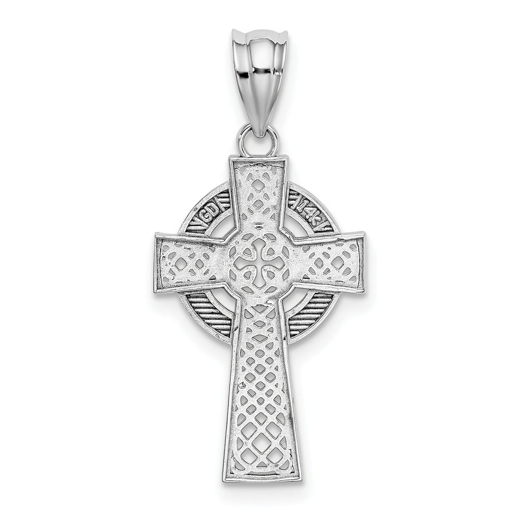 14K White Gold Celtic Cross Pendant with Polished Rhodium Finish  Elegant and Solid Design
