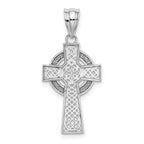 14K White Gold Celtic Cross Pendant with Polished Rhodium Finish  Elegant and Solid Design