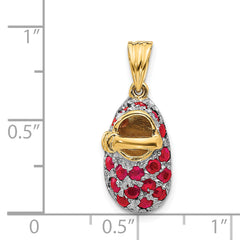 14K Gold & Ruby Baby Shoe Charm with Rhodium Accents  Birthstone for July