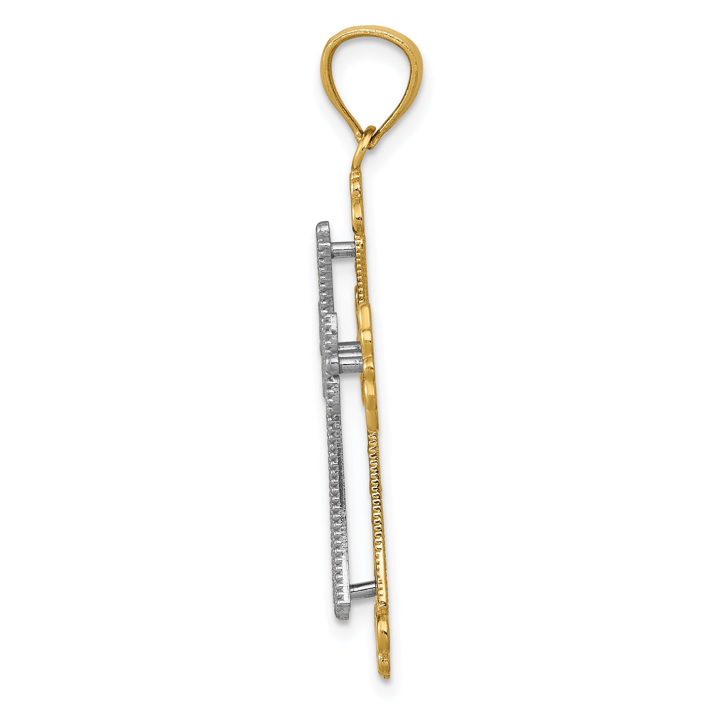 14K Two-Tone Gold Budded Cross Pendant with Polished Finish