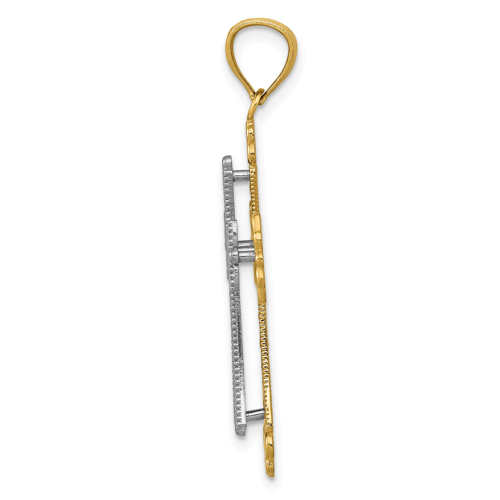 14K Two-Tone Gold Budded Cross Pendant with Polished Finish