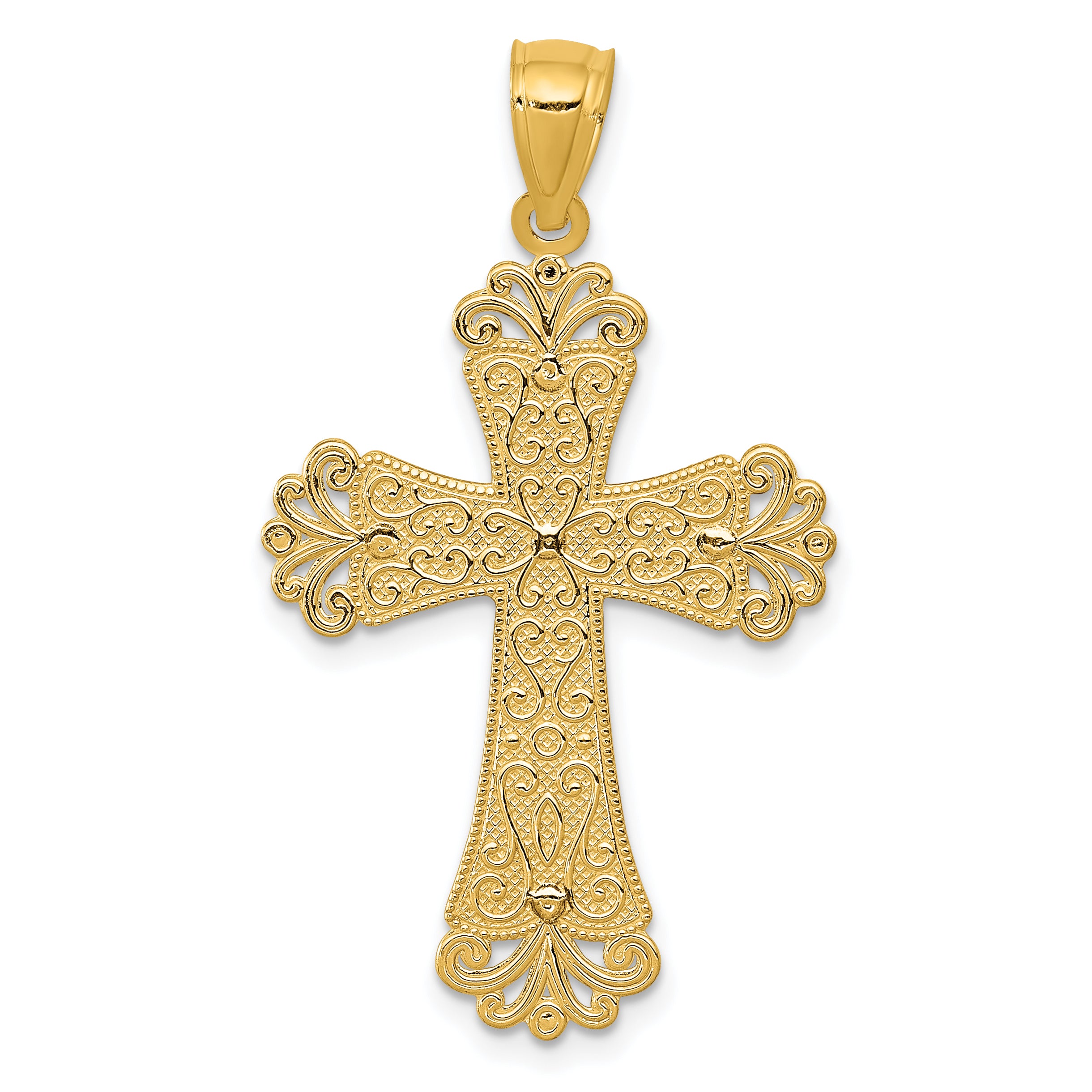 14K Two-tone Polished 2 Level Budded Cross Pendant