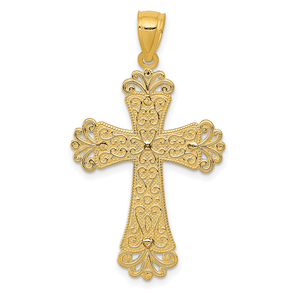 14K Two-Tone Gold Budded Cross Pendant with Polished Finish