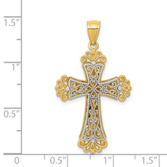 14K Two-tone Polished 2 Level Budded Cross Pendant