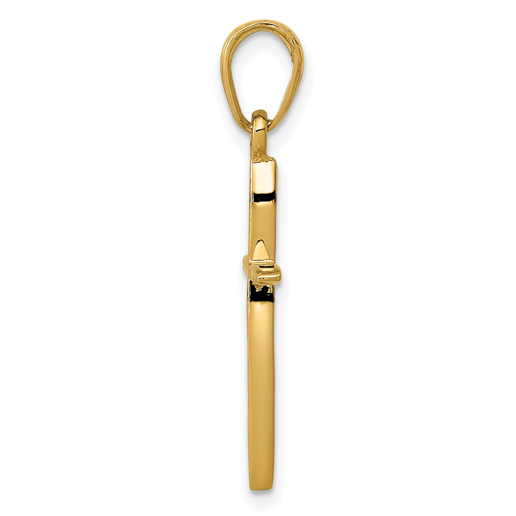 14K Gold Polished Cross Pendant with Tapered Ends Elegantly Solid Design